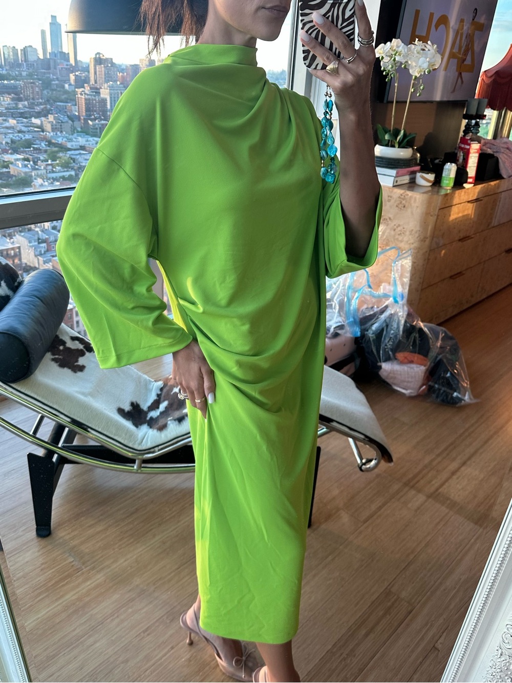 Zara Neon Lime Green Long-Sleeve Dress - Picture 4 of 4
